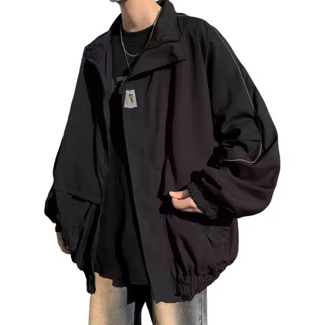 地界二 立领衣外套男秋季美式高街运动工装潮牌高级感痞帅衣服高街运动常规宽松夹克 男款