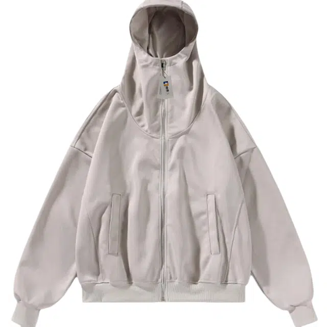 地界二 廓形连帽美式街头青少年纯色拉链百搭运动外套卫衣 男款