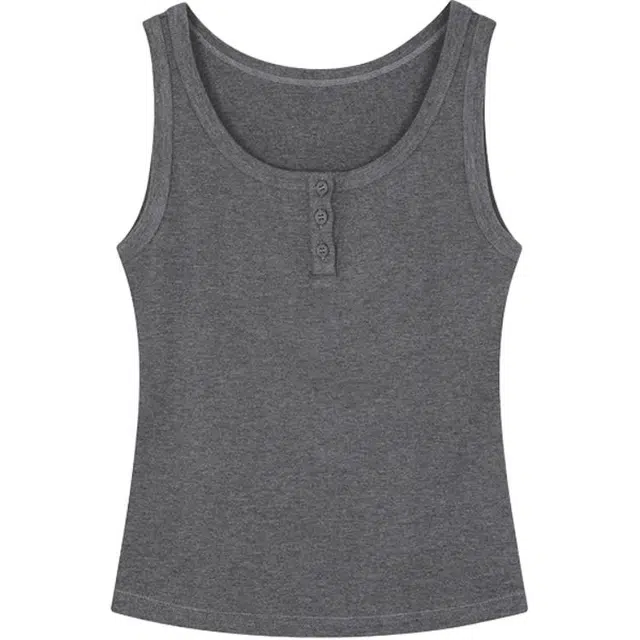 沫晗依美 纯色套头透气圆领圆领背心 女款 花灰色