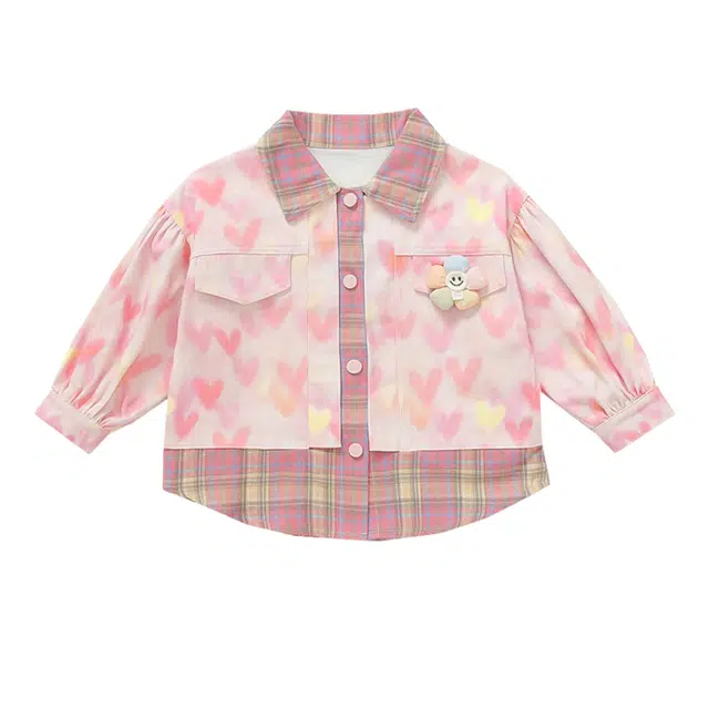 蓝彩何休闲衬衫 女小童爱心外套春秋款女宝宝洋气时髦上衣小女孩长袖夹克