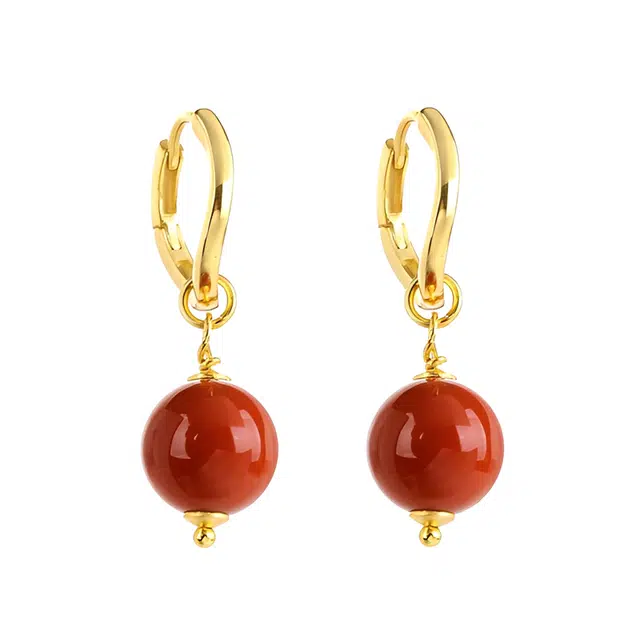 小银匠 新中式民族风复古气质国潮百搭古风红色耳扣#好运天然 玛瑙 耳环 女款