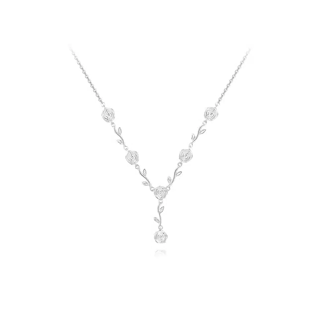 【纯银999 | 玫瑰花】 六桂福珠宝 经典百搭小众设计极简轻奢约会高级感学生日常精致简约通勤温柔气质可调节锁骨链 足银 项链 女款