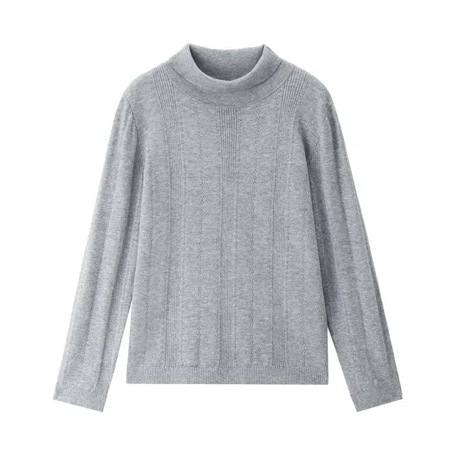 佐丹奴 双面穿镂空提花高领套头上衣长袖针织衫 女款