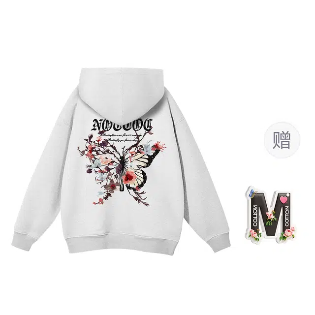 棉购 花卉蝴蝶刺绣重磅上衣潮流时尚休闲百搭卫衣 女款