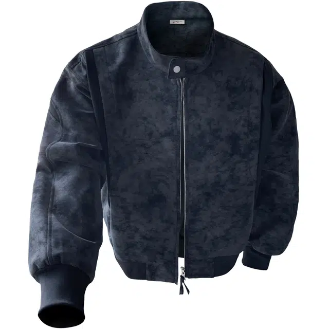 稻草人 美式复古扎染绒感雾花皮面料秋季机车朋克风双拉链宽松垂感休闲百搭情侣学生皮立领短款夹克外套 男女同款