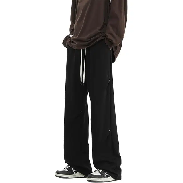 协协乐 褶皱设计感春秋美式潮牌宽松直筒阔腿拖地裤百搭青少年痞帅机能运动长裤休闲裤 男款