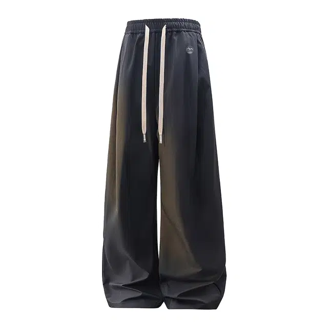 虫小绿 美式高街基础款大码简约纯色线条设计高级感透气亲肤潮牌痞帅宽松百搭阔腿印花休闲裤 男女同款