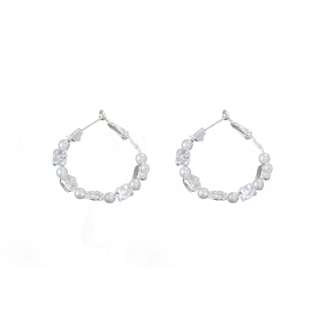 澜耀 银砾珠环 小众设计感珍珠银圈 高级气质 合金 耳环 女款