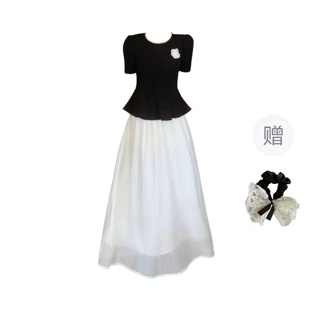 涂诗菲 大码收腰上衣半身裙子生日韩系公主温柔高级两件套裙装套装 女款