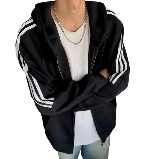 北欧攻略 学院风侧边条纹拼接撞色双向拉链休闲宽松松弛感慵懒风显瘦版型连帽开衫少年感长袖卫衣 男女同款