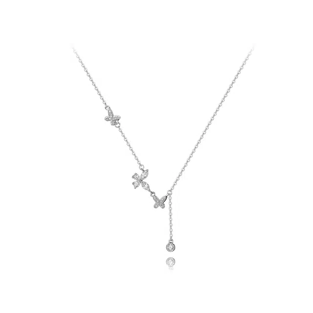 【纯银999 | 星光蝴蝶】 六桂福珠宝 经典百搭小众设计极简轻奢约会高级感学生日常精致简约通勤温柔气质可调节锁骨链#好运 足银 项链 女款