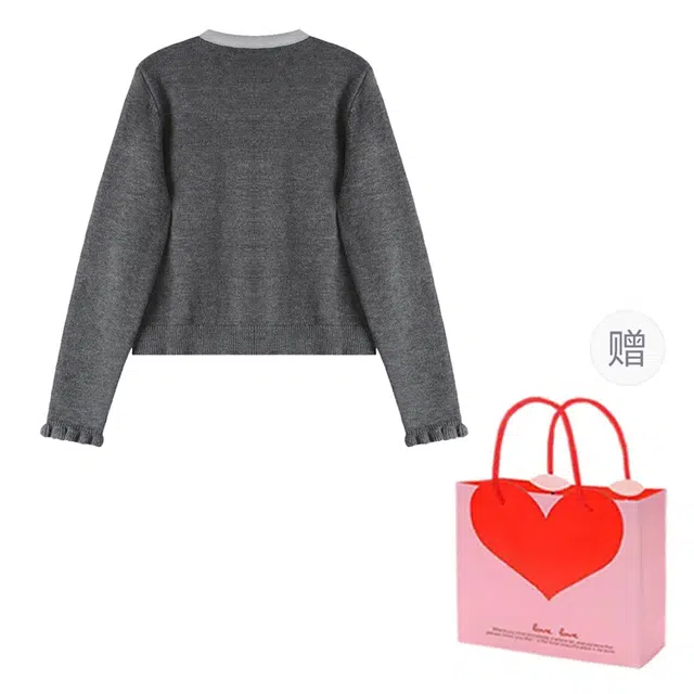 哒头下雨不愁 简约学院风长袖短款假两件慵懒气质系带百搭针织衫 女款