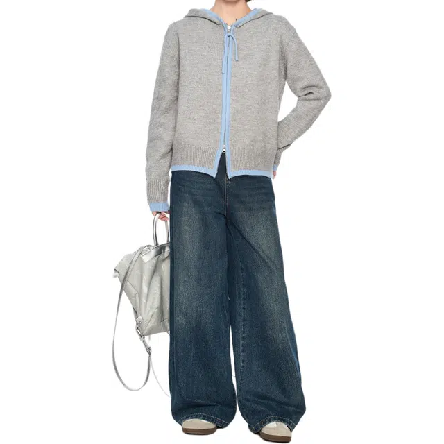 沐晓欣 软糯慵懒风连帽女冬季穿搭拉链开衫外套针织衫 女款