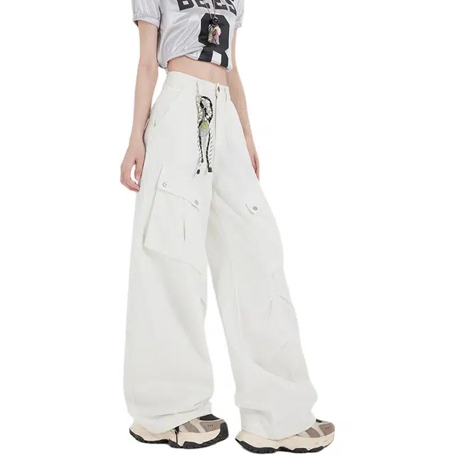 极限涡轮 美式高街复古工装高腰宽松阔腿休闲直筒牛仔裤 男女同款