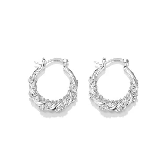 珂里 高级感简约潮流麻花设计感轻奢小众优雅气质百搭甜美耳饰 合成立方氧化锆 耳环 女款