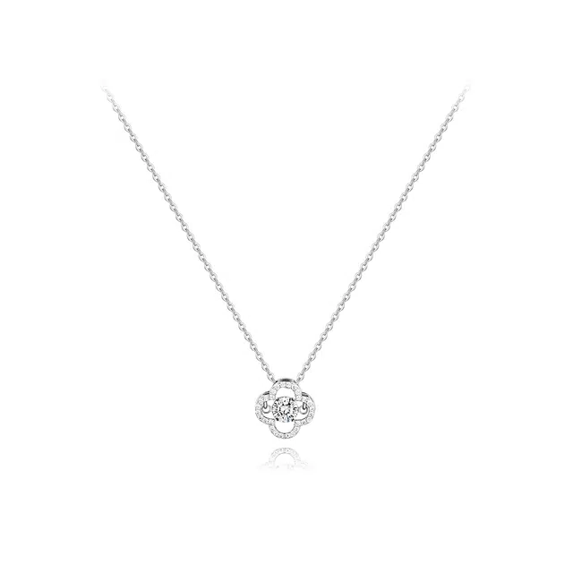 【纯银999 | 四叶草】 六桂福珠宝 经典百搭小众设计极简轻奢约会高级感日常精致简约通勤温柔气质可调节锁骨链 足银 项链 女款