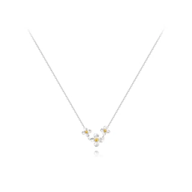 【纯银999 | 花团簇拥】 六桂福珠宝 经典百搭小众设计极简轻奢约会高级感学生日常精致简约通勤温柔气质可调节锁骨链 足银 项链 女款