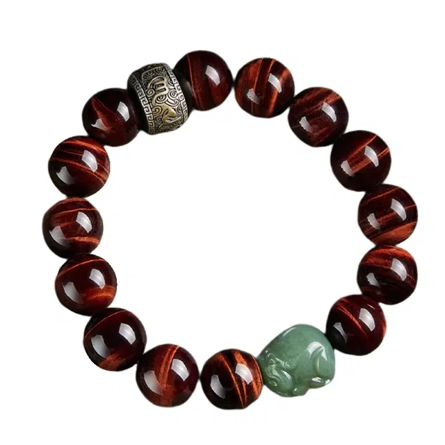 宣华意 国潮新中式复古  招财貔貅 六字真言#好运 虎眼石 手串 男款