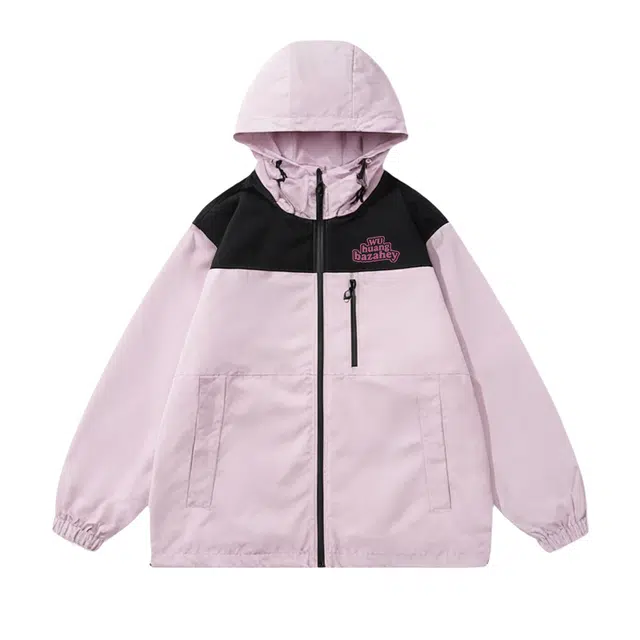 吾皇猫 原创美式复古简约基础款连帽防风冲锋衣休闲宽松潮流潮牌户外运动外套时尚百搭拼接拼色上衣舒适高级感工装夹克 男女同款