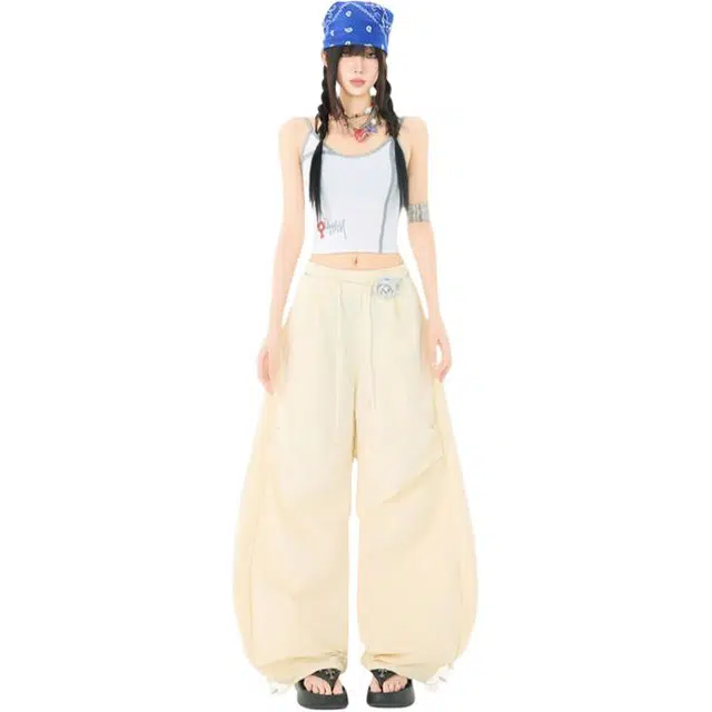 极限涡轮 美式复古防晒宽松阔腿运动工装休闲裤 男女同款