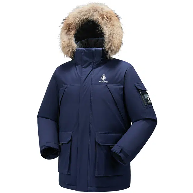 企鹅 驭雪系列 加厚保暖三防面料 纯色可脱卸帽 宽松工装外套羽绒服 男女同款