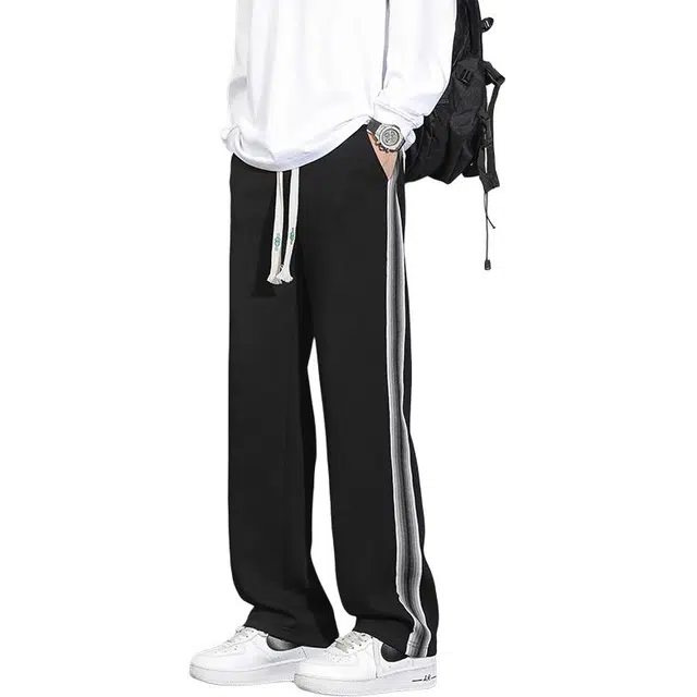 协协乐 条纹美式拼接设计感春秋季潮牌宽松直筒阔腿拖地裤百搭青少年痞帅运动长裤休闲裤 男款