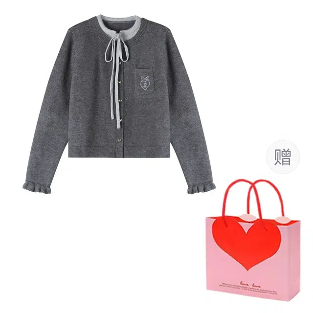 哒头下雨不愁 简约学院风长袖短款假两件慵懒气质系带百搭针织衫 女款