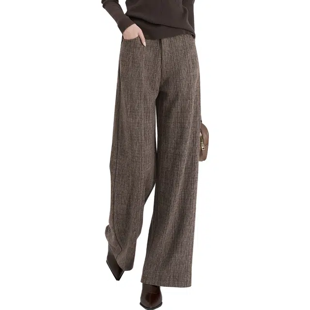 她池 复古通勤简约高腰垂感阔腿长款休闲裤 女款