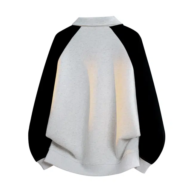 吾皇猫 美式复古潮牌半开领拉链装色条纹宽松时尚百搭休闲套头插肩袖长袖卫衣 男女同款