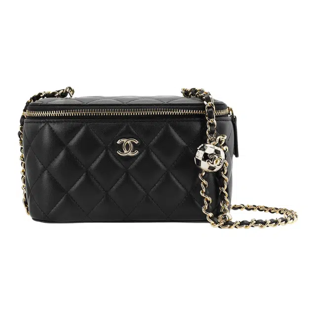 CHANEL Football Box Bag Black Adjustable Chain Strap Lambskin
