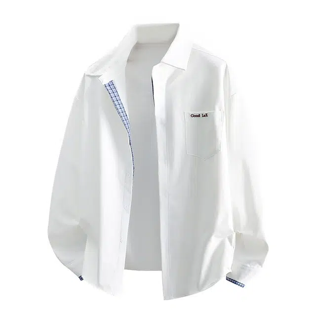 金盾 格子夏日宽松学院长袖衬衫 男女同款