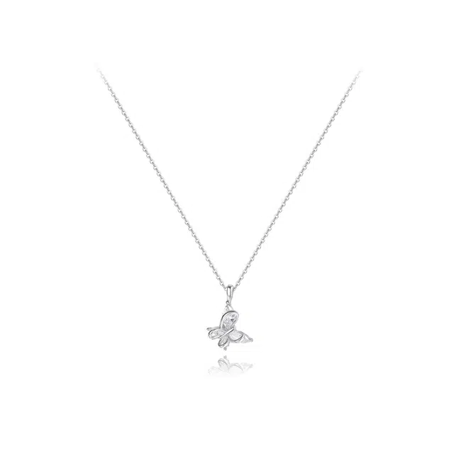 【S925银】 六桂福珠宝 星光蝴蝶 小众设计简约经典百搭精致日常高级感轻奢平安通勤温柔气质约会可调节锁骨链#好运 锆石 项链 女款