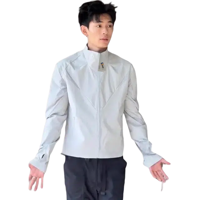 地界二 户外原纱立领衣男夏季轻薄款网眼透气服运动服衣外套轻薄纯色常规宽松型潮夹克 男款