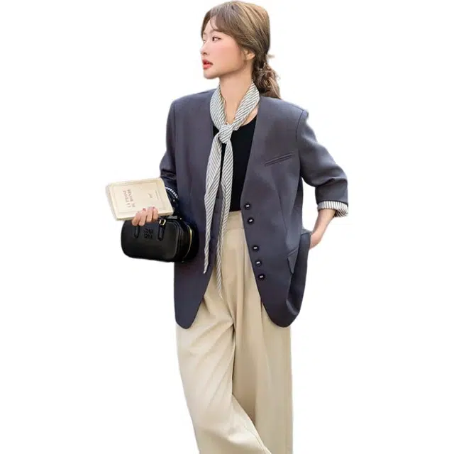 稻草人 高级感休闲韩系气质通勤配丝巾西装 女款