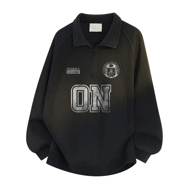 金贝勒 美式高街做旧字母印花拼接解构设计感学院无性别主义宽松休闲百搭翻领套头长袖重磅卫衣 男女同款
