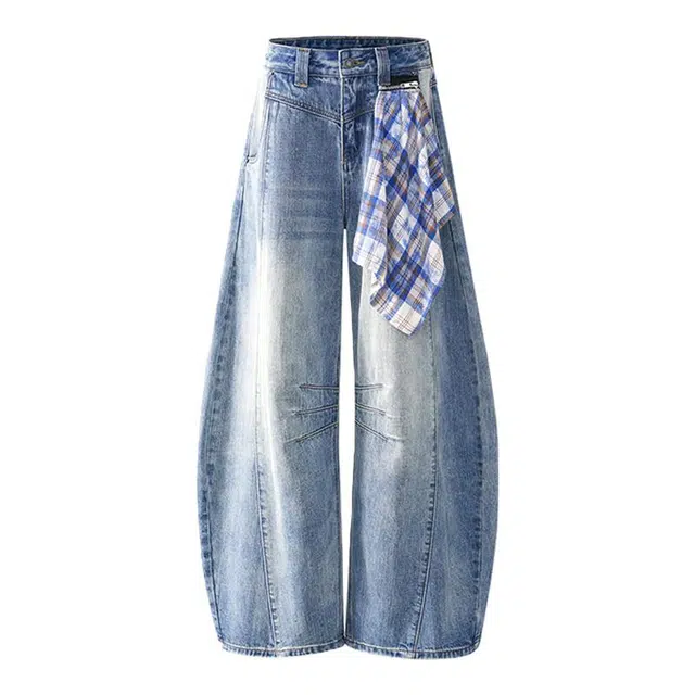 金盾 美式复古学院小众拼接设计低腰宽松牛仔裤 男女同款