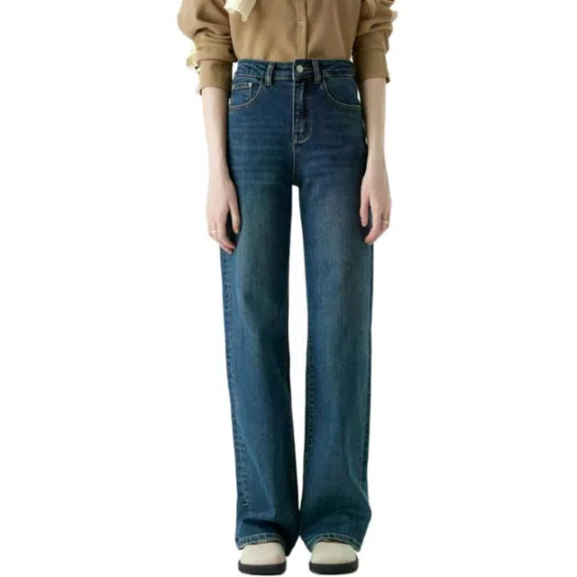 淑好百 宽松大直筒拖地高腰牛仔裤 女款