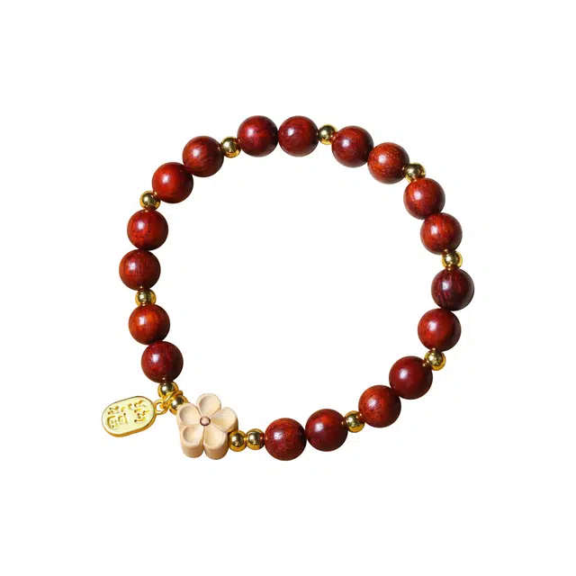 芳缘小傅 招桃花禅意小清新文玩佛珠转运珠新中式国风纳福有钱花月老赐福串珠森系小众手饰 #好运 紫檀属 手串 女款