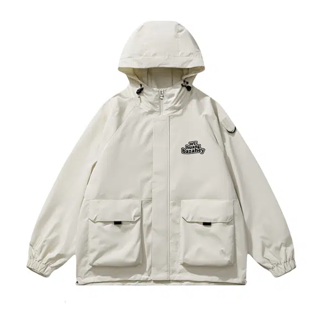 吾皇猫 原创美式复古简约基础款连帽防风冲锋衣休闲宽松潮流潮牌户外运动外套时尚百搭舒适高级感大口袋工装夹克 男女同款