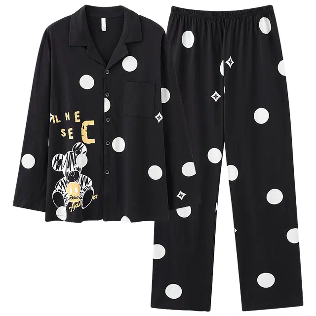 俏霓桐 时尚亲肤柔软舒适长袖长裤休闲可外穿睡衣套装 男 高级黑