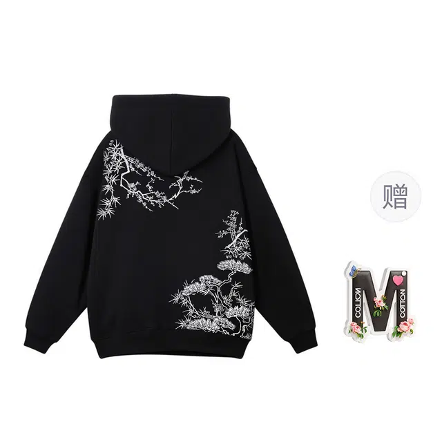 棉购 国风竹林万针刺绣精致潮流时尚休闲百搭宽松绣花卫衣 男女同款