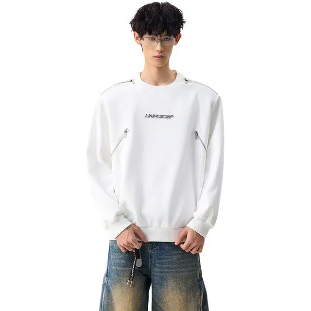 冈哉 美式机车酷飒圆领套头金属拉链开口设计宽松松弛慵懒感个性通勤柔软舒适亲肤休闲长袖卫衣 男女同款