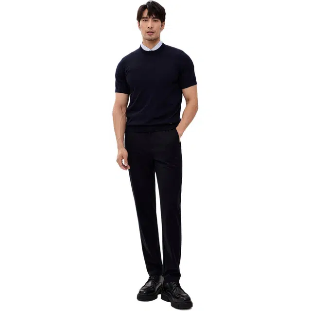 张三的歌 圆领休闲薄款纯色常规短袖羊绒衫 男款