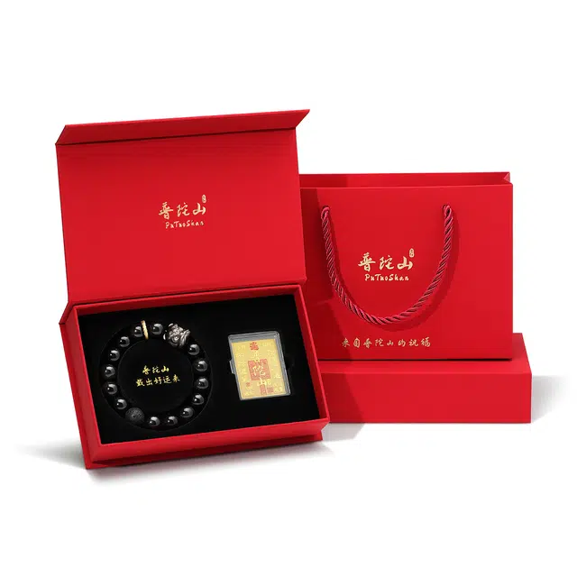 普陀山文创 新中式祥瑞醒狮串珠时来运转幸运来福猫眼国风手饰#好运 黑曜石 手串 男女同款情侣款