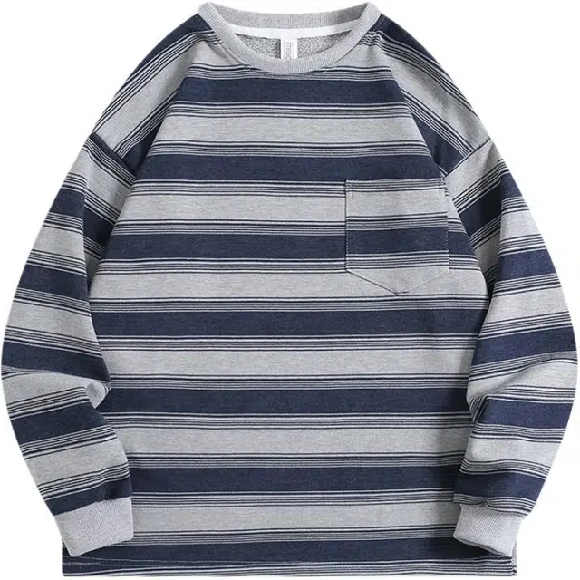 地界二 条纹圆领休闲简约日常百搭居家卫衣 男款