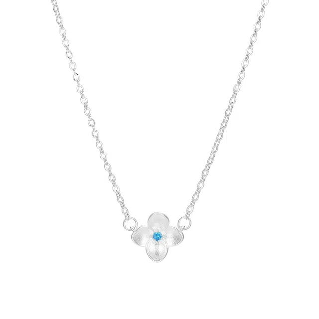 珂里 蓝色幸运四叶草 轻奢小众高级感百搭简约四叶花设计吊坠精致锁骨链森系小清新 合成立方氧化锆 项链 女款