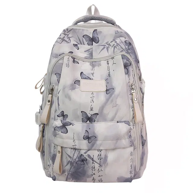 帕克熊 国风水墨竹叶蝴蝶美观耐用大容量日常 尼龙 双肩包 男女同款情侣款 多色