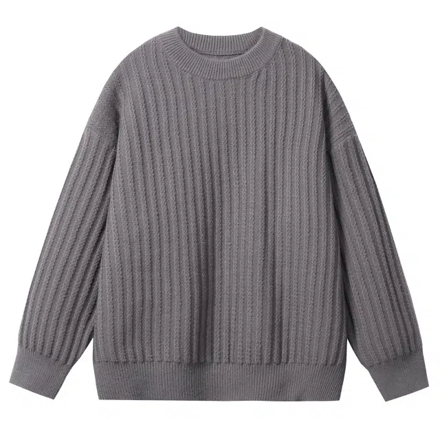 北欧攻略 基础款慵懒风休闲简约百搭纯色条纹圆领打底衫加厚保暖宽松舒适套头螺纹收口落肩高级感针织衫 男女同款