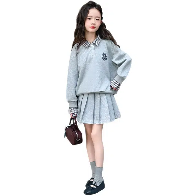 儿童款 木木兔裙装套装 时髦洋气秋季女童裙子 大童 学院风甜美韩版两件套 柔软百搭潮流青春时尚