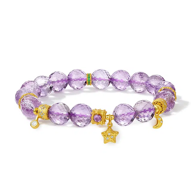 中鑫珠宝 【九紫离火运】星月镶锆新中式串珠#好运天然 紫水晶 手串 女款